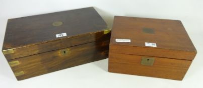 Victorian mahogany folding writing box dated 1894 & a similar brass bound walnut writing box (2)