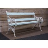 Coalbrookdale style garden bench, cast aluminium frames with foliage and berry moulding,