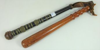 Eastern cosh/ truncheon and weighted wood truncheon (2) Condition Report <a