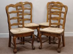 Set of four oak French country house style ladder back dining chairs,