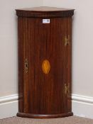 20th century mahogany bow front corner cupboard, shell inlay to door,