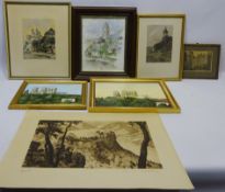 Collection of oils, watercolour and etchings including York Minster,