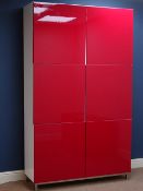 Ikea red gloss cabinet enclosed by six doors (W120cm, H202cm, D41cm), and matching stand (W121cm,