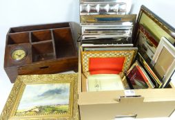 Collection of modern photo frames, large wooden stationary box and a view of Scarborough,