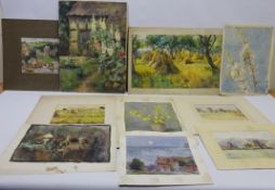 Portfolio of watercolours depicting mixed subjects signed by Edith Brearey Dawson (British