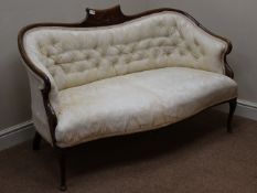 Early 20th century walnut framed two seat settee, serpentine seat, shell carving to pediment,