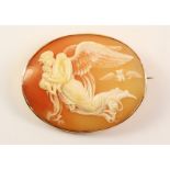 19th century cameo brooch representing Athena and the owl the mount stamped 9ct 5cm