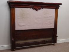 Victorian mahogany 5' kingsize upholstered headboard, carved detail,