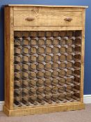 Waxed pine wine rack with single drawer, W104cm, H132cm,