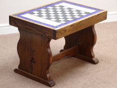 20th century oak illuminated stained glass games table, shaped ends and stretcher base, 75cm x 54cm,