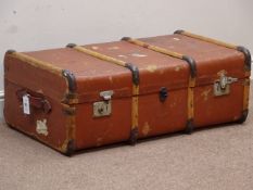Large 20th century wooden bound travelling trunk.