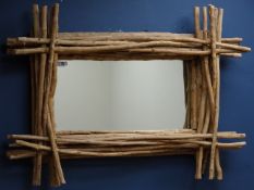 Rectangular stacked tree branch wall mirror,