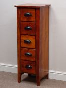 Hardwood five drawer pedestal chest, W37cm, H105cm,