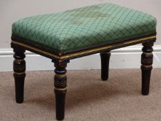 Victorian aesthetic movement black lacquered and gilt stool, upholstered seat,