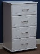 Narrow white finish four drawer chest, W60cm, H99cm,