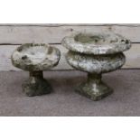 Stone effect garden urn with gadroon moulding and another composite stone planter