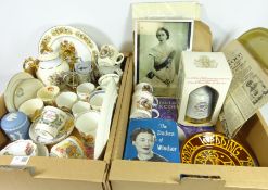 Various commemorative ware items including vinyl LP's mid 20th Century and later items in two boxes