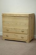 Victorian striped pine mule chest hinged lid with two drawers, W101cm, H91cm,