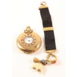 Waltham gold-plated half hunter pocket watch with woven silk fob,