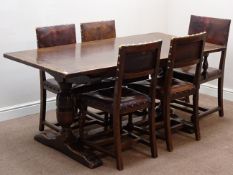 20th century oak refectory table, twin carved baluster base with stretcher (169 x 83cm, H76cm),