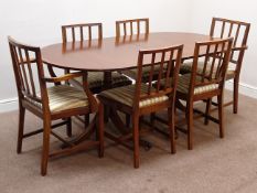 Regency style mahogany twin pillar dining table with leaf (H75cm,