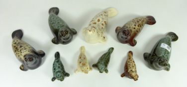 Five Fosters Cornish pottery seals and four seal pups (9) Condition Report <a