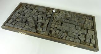 Early to mid 20th Century alphabetic and numerical wooden printing blocks on tray