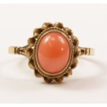 Cabachon coral gold ring hallmarked 9ct Condition Report <a href='//www.