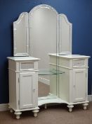 'Starry Nights' ivory finish twin pedestal dressing table with triple Venetian style mirror,