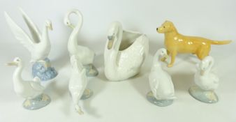 Nao swan planter, two other swans,