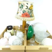 Vintage glass light shades and an inlaid wooden table lamp (This item is PAT tested - 5 day