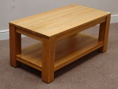 Light oak two tier rectangular coffee table, 100cm x 50cm,
