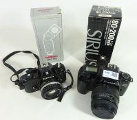 Canon E0S 1000F N SLR camera with 28-70mm lens, Nikon EM SLR camera,