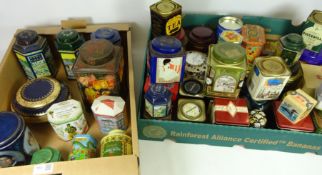 Vintage storage tins and traditional stye tins including Harrods and others in two boxes