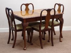 Queen Anne style figured walnut extending dining table with leaf (H76cm, 84cm x 118cm - 159cm),