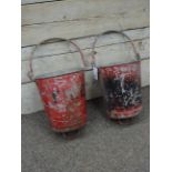 Two red painted metal fire buckets Condition Report <a href='//www.