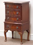 Reproduction mahogany serpentine four drawer chest, on cabriole legs with carved shells, W42cm,