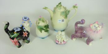 Franz porcelain frog teapot and sugar bowl,