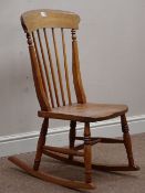 Victorian beech stick back farmhouse rocking chair with dished elm seat Condition Report