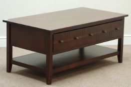 Hardwood coffee table with single through drawer and undertier, 113cm x 60cm,