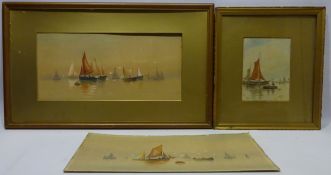 Fishing Boats at Sea, pair watercolours signed R Morris and 'Sunset after Rain Holland',