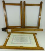 Three early 20th Century oak picture frames with gilt decoration and a set of leather makers clams