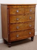 Victorian mahogany bow front chest, two short and three long drawers,