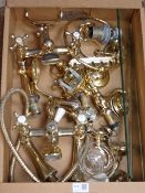 Traditional brass finish bathroom fittings set, two bath shower mixer taps, hot and cold taps,