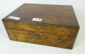 Victorian brass bound walnut writing box with two glass inkwells Condition Report