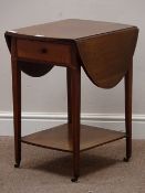 Edwardian mahogany drop lead table, single drawer and under tier, banded in satinwood, H62cm,