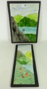 Pair of ceramic mosaic wall plaques 1x mountain biker & 1x hikers 35cm x 25cm (2).