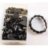 Whitby jet bracelet & a collection of jet beads etc Condition Report <a