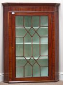 Large 19th century mahogany wall hanging corner cabinet, astragal glazed door, three shaped shelves,
