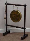 20th century brass gong with turned hardwood frame, W68cm,